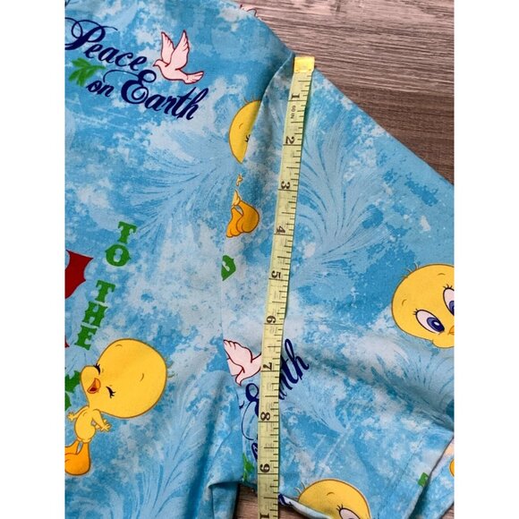 Looney Tunes Tweety Christmas Scrub Top Size S Blue Cartoon Print V-Neck Holiday - Picture 13 of 16